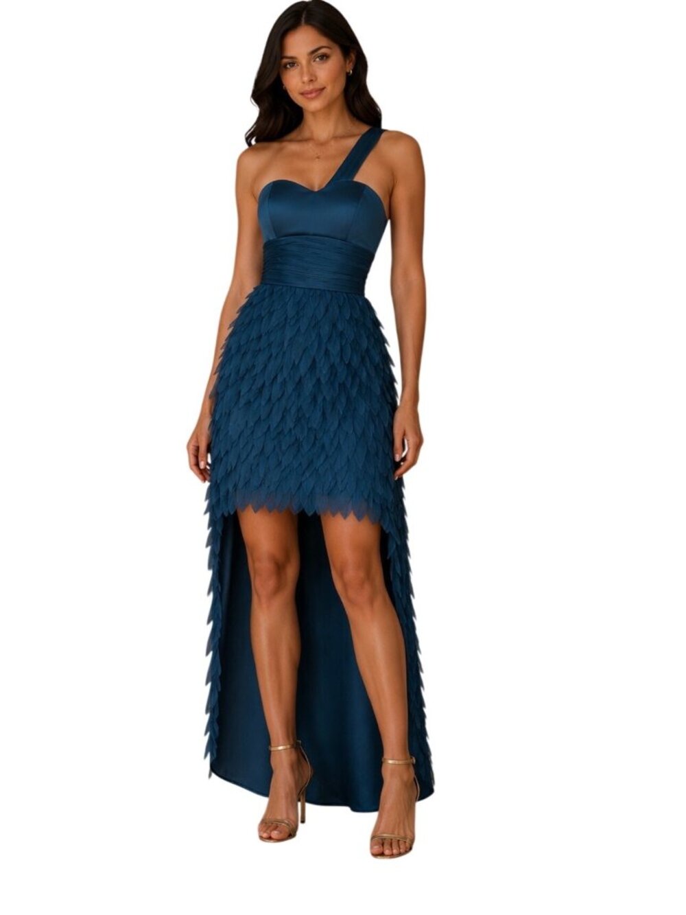 NWT Dalia MacPhee One Shoulder Petal Dress Sapphire Blue Y2K Vintage Size 6